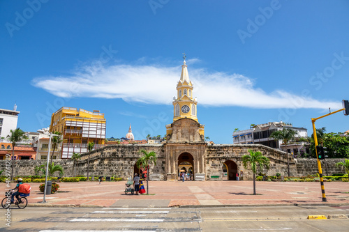 Panoramic view of the Clock Tower Monument in Cartagena de Indias, Colombia