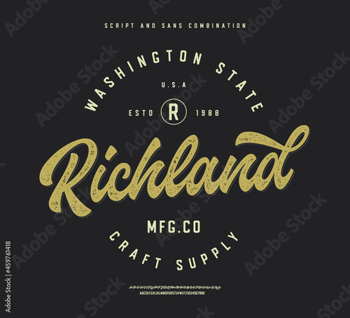 Richland. Badge with Original Script and Sans Serif Fonts. Vector Illustration
