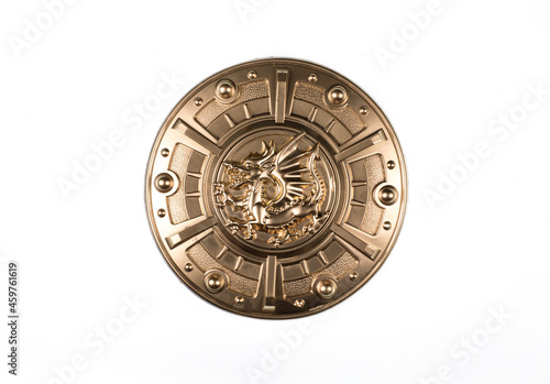 antique golden shield isolated on white background