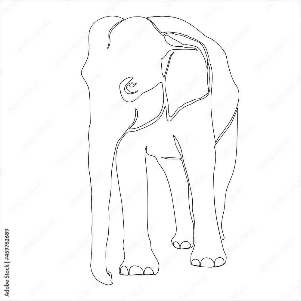 Continuous one line drawing of elephant, Vector illustration line art.