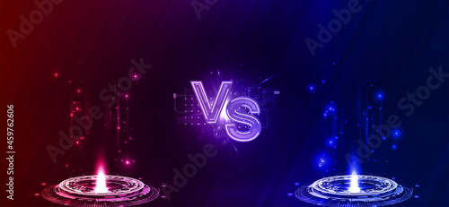 Futuristic hi-tech VS, Versus battle banner with circle hologram portals with light effects and VS letters. Magic circle teleport podium in concept versus, confrontation, battle, tournament. Vector