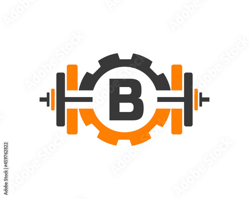 Fitness Gym Logo On Letter B. Fitness Club Icon With Exercising Equipment. Initial Alphabet Letter B GYM Logo Design Template