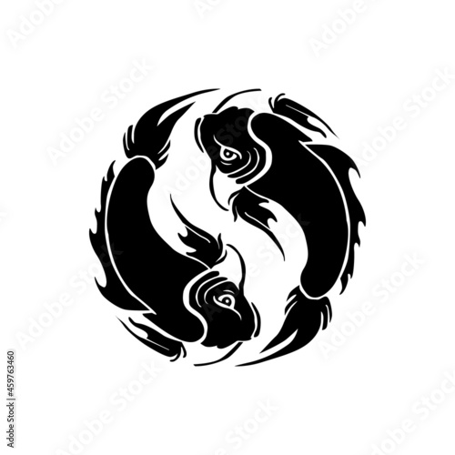 Silhouette two koi fish design vector
