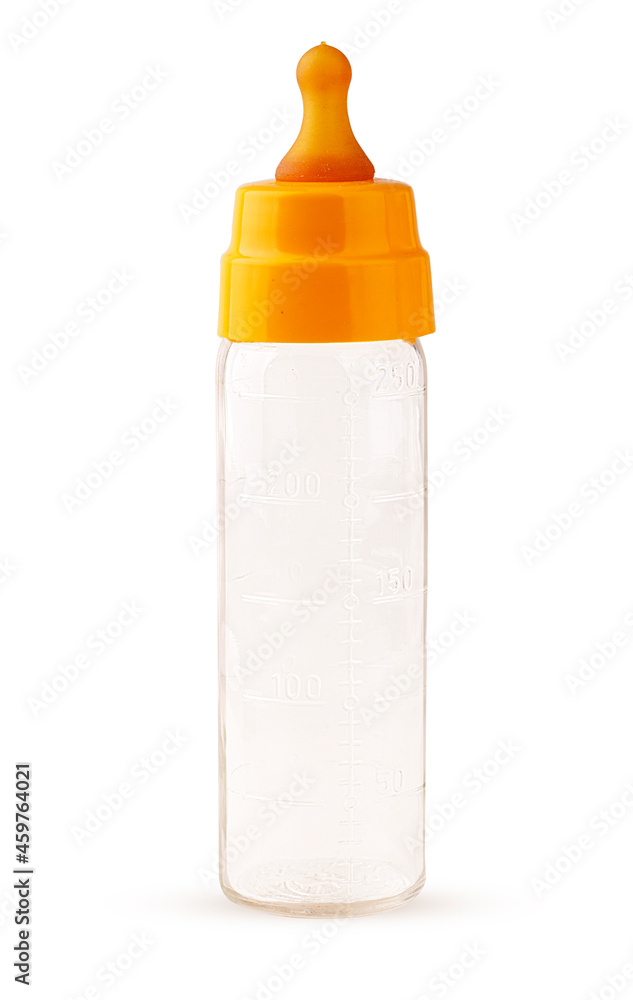 Baby bottle with orange pacifier Baby bottle with orange pacifier