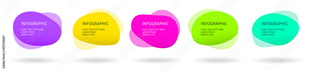 Banner 5 steps business infographic template with step up options. Template for presentation, chart, graph in liquid blob style in bright glowing colors design. Vector illustration - obrazy, fototapety, plakaty 