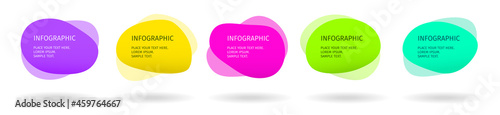 Banner 5 steps business infographic template with step up options. Template for presentation, chart, graph in liquid blob style in bright glowing colors design. Vector illustration