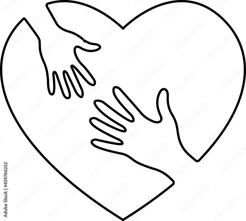 Heart Love Hands Couple. Vector art. Black and white. White background. One line drawing. Heart Love Hands Couple. Vector art. Black and white. White background. One line drawing.