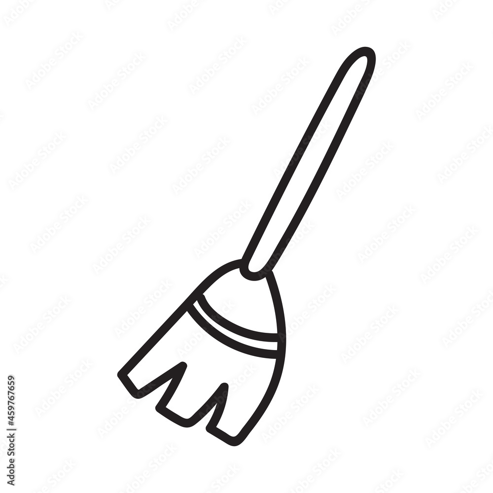 Hand drawn vector isolated flying broom icon. Black outline ...