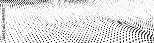 Abstract digital wave of particles. Network connection structure. Futuristic point wave. Large amount of data. Abstract background. Vector