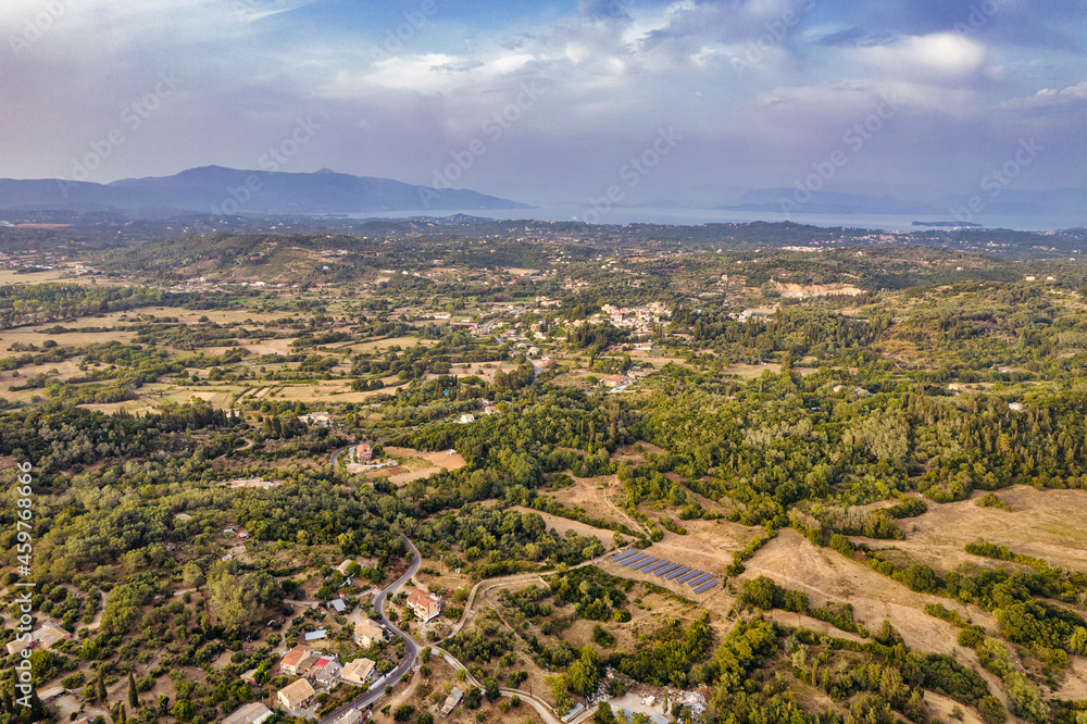 Obraz premium Sunset rural landscape in central Island of Corfu, Greece.