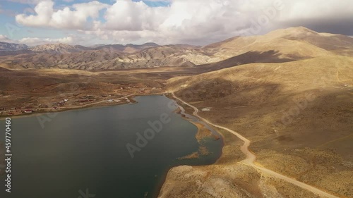 Mountain lake autumn color shot on a drone in Turkey photo