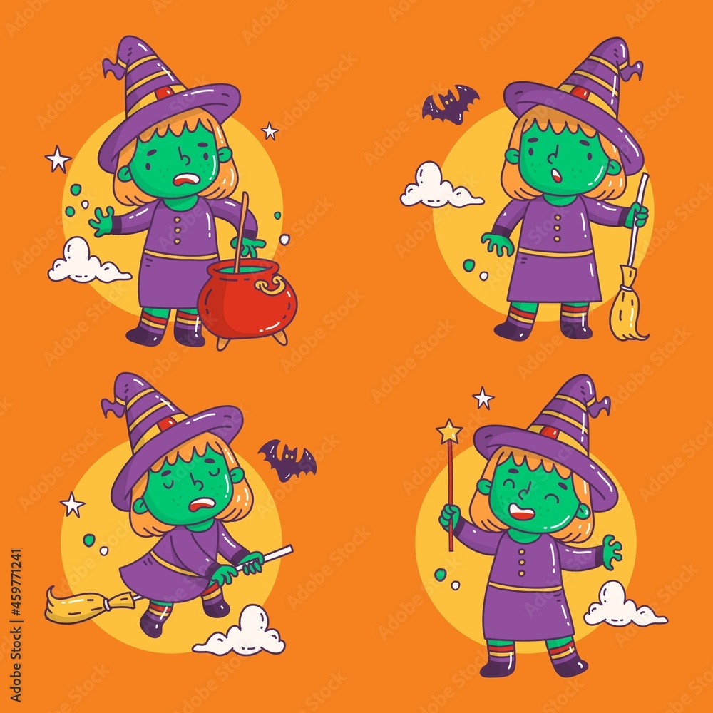 hand drawn halloween witches collection vector design illustration