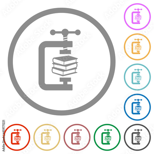 compressing books with vise clamp flat icons with outlines