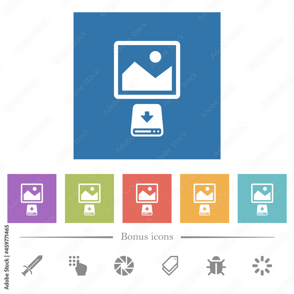 Download image to hard disk flat white icons in square backgrounds Download image to hard disk flat white icons in square backgrounds