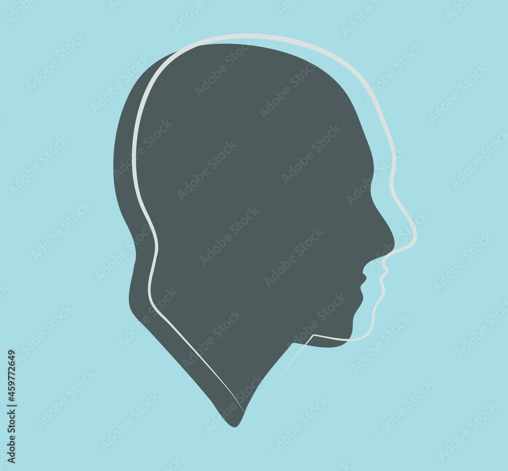 Portraits. Silhouette of guy. Linear male silhouette. Silhouette of a male head in profile