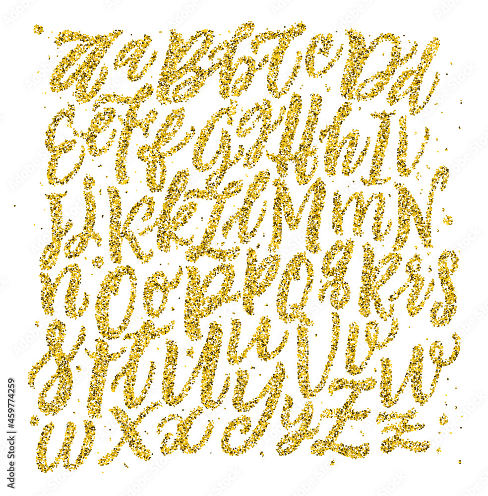 Vector Gold Alphabet Lettering. Abc glitter pattern. Holidays typography background. 