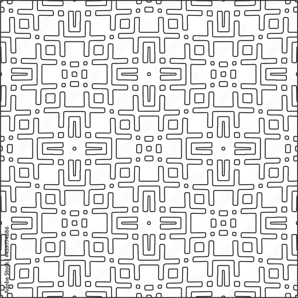 Vector pattern with symmetrical elements . Repeating geometric tiles from striped elements.
Vector pattern with symmetrical elements . Repeating geometric tiles from striped elements.