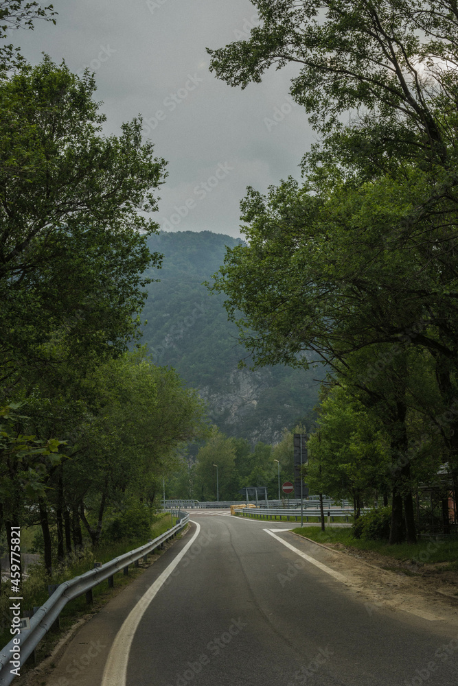Fototapeta premium road morning in Alps