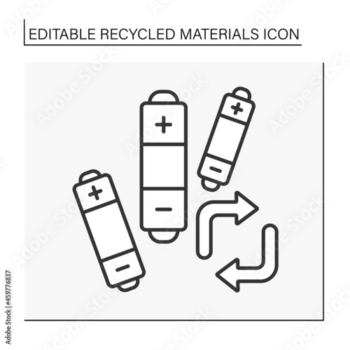 Battery recycling line icon. Recycling activity. Reduce the number of batteries. Disposed solid waste.Recycled materials concept. Isolated vector illustration. Editable stroke