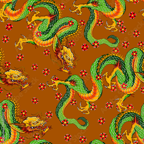 Japanese Dragon Seamless Pattern for party  anniversary  birthday. Design for banner  poster  card  invitation and scrapbook 