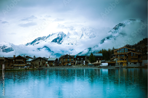 Lake Le Praz, Courchevel in the spring while the snow is melting