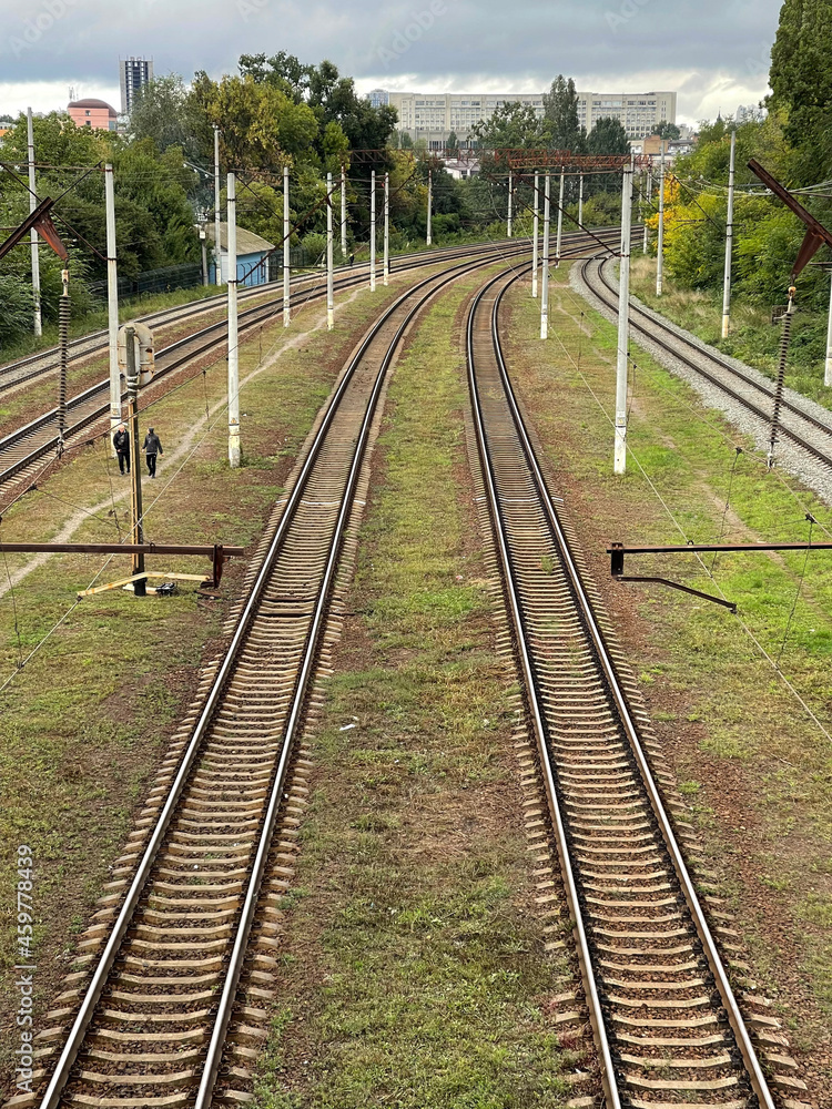 Railroad tracks in the grass