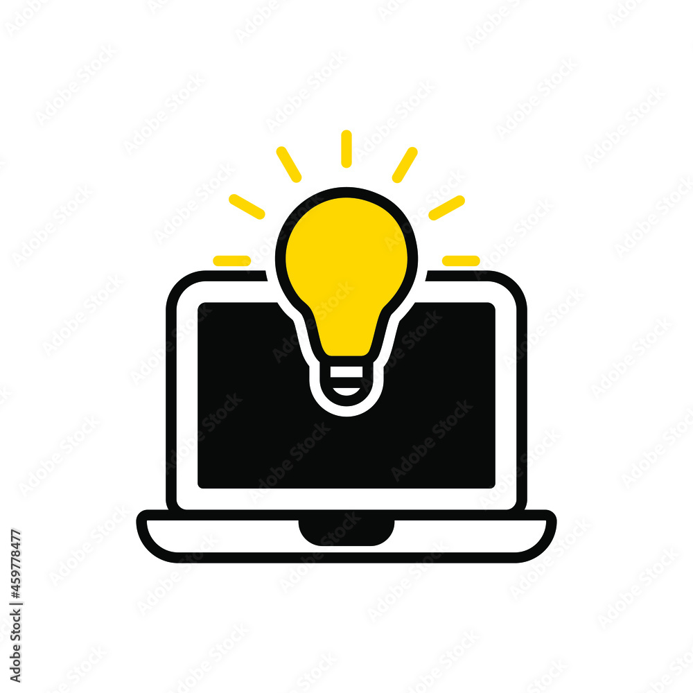 laptop with lightbulb. idea and creativity icon vector laptop with lightbulb. idea and creativity icon vector