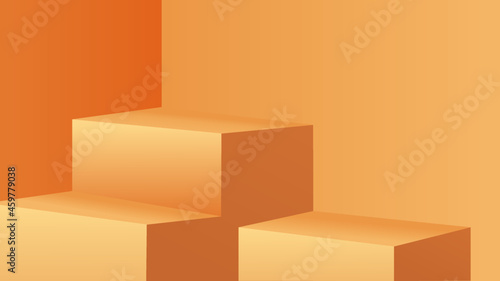 Abstract vector background for Halloween in minimal modern style. 3d render of a cube geometric shape. Orange stairs and podium in the room. Stage for awards on website, catalog, brochure, booklet.