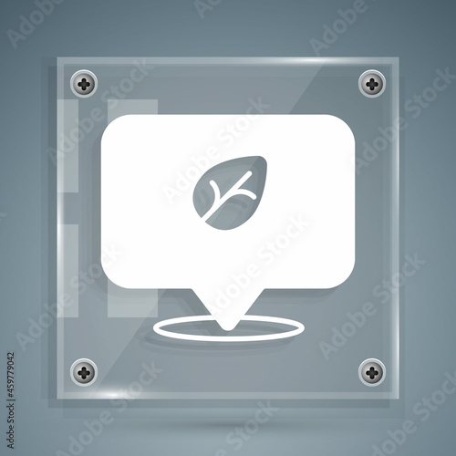 White Vegan food diet icon isolated White background. Organic, bio, eco symbol. Vegan, no meat, lactose free, healthy, fresh and nonviolent food. Square glass panels. Vector