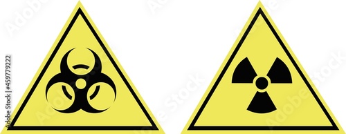 Vector illustration of radioactivity and biohazard symbols, in a triangle shaped background