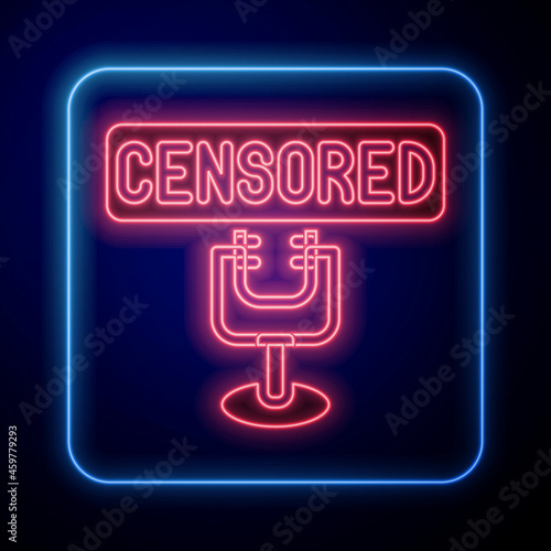 Glowing neon Censored stamp icon isolated on black background. Vector