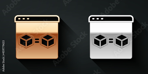 Gold and silver 3D printer perfect copy icon isolated on black background. 3d printing. Long shadow style. Vector