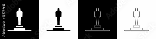 Set 3D printer model icon isolated on black and white background. 3d printing. Vector