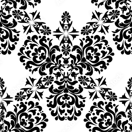 Vintage Seamless Pattern with Floral Ornaments. Black and White.