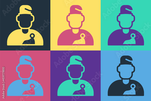 Pop art Wizard warlock icon isolated on color background. Vector