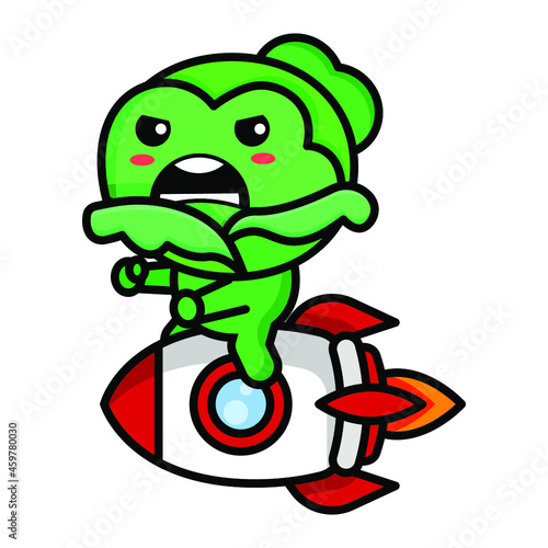 cute cabbage riding a rocket icon illustration vector graphic