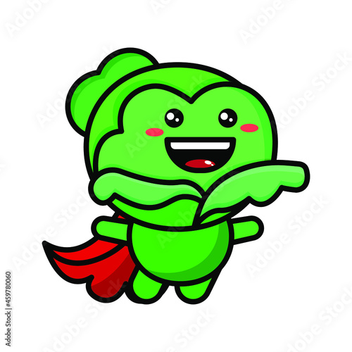 cute cabbage superhero character icon illustration vector graphic