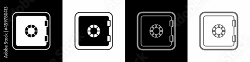Set Safe icon isolated on black and white background. The door safe a bank vault with a combination lock. Reliable Data Protection. Vector
