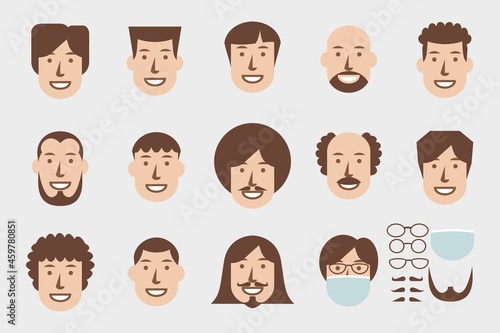 14 sets of illustration of male hairstyles + mask and glasses.