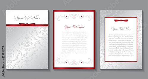 A set of holiday card designs with damask pattern
