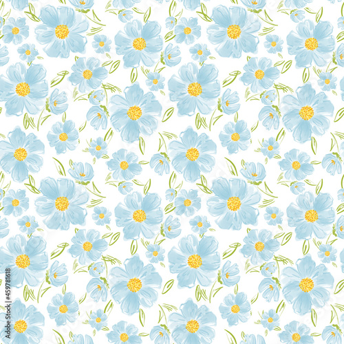 Abstract blue and yellow flower pattern