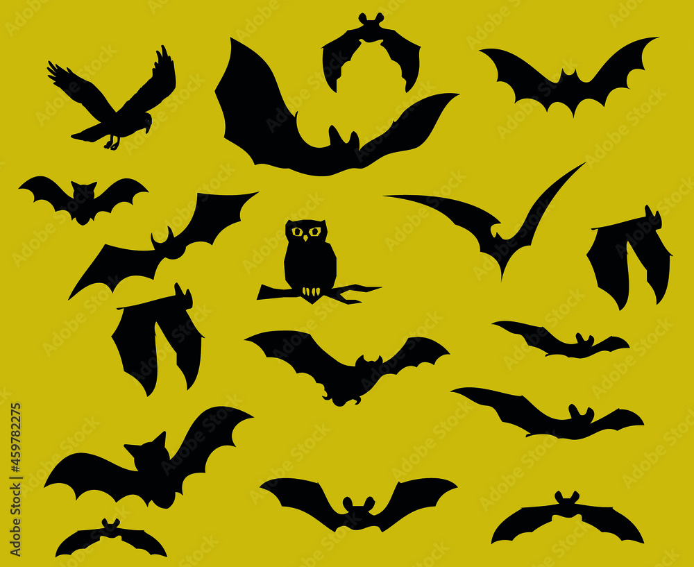 Bats Black Objects Vector Signs Symbols Illustration With Yellow Background Bats Black Objects Vector Signs Symbols Illustration With Yellow Background