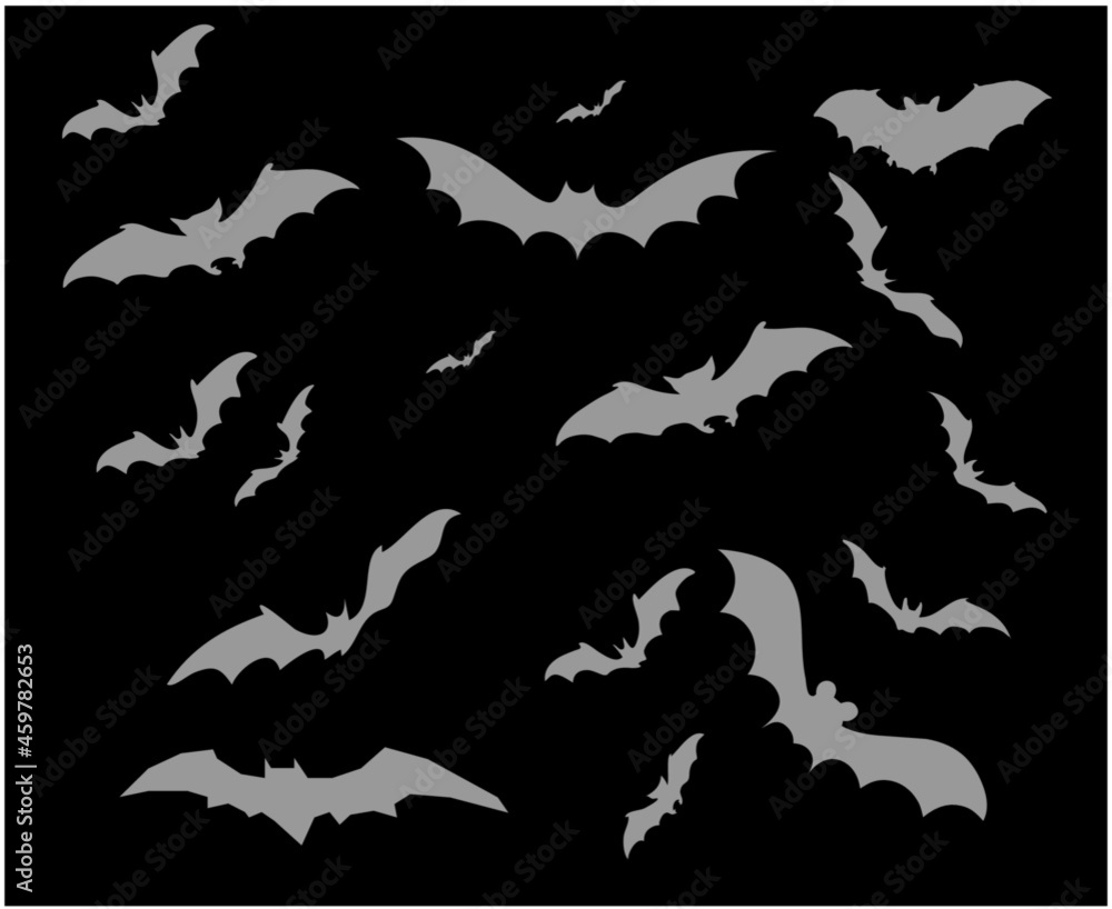 Fototapeta premium Bats Gray Objects Vector Signs Symbols Illustration With Black Background