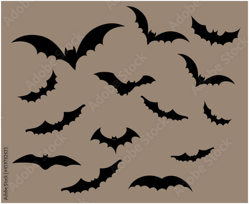 Bats Black Objects Vector Signs Symbols  Illustration With Brown Background