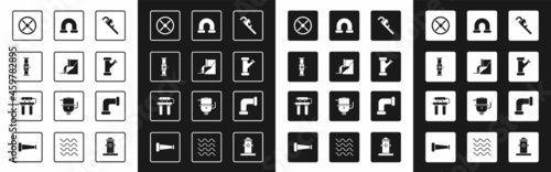 Set Pipe adjustable wrench, Wastewater, Industry pipe and valve, metallic, and Water filter icon. Vector