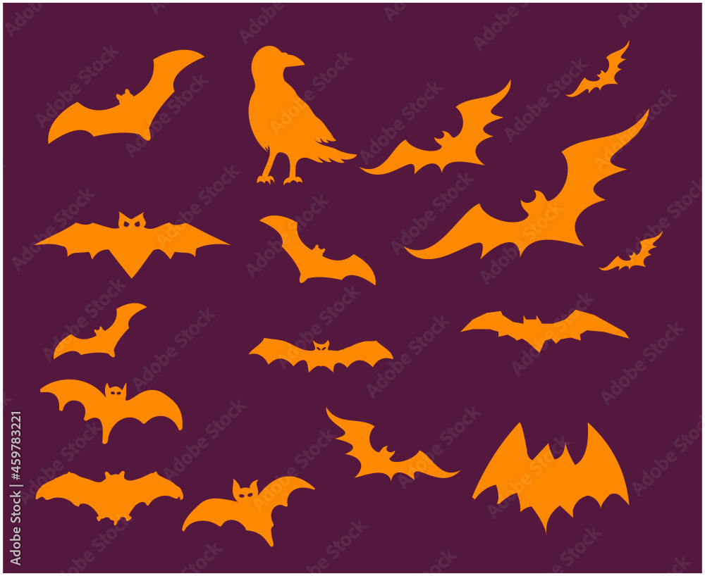 Bats Orange Objects Signs Symbols Vector Illustration With Purple Background Bats Orange Objects Signs Symbols Vector Illustration With Purple Background