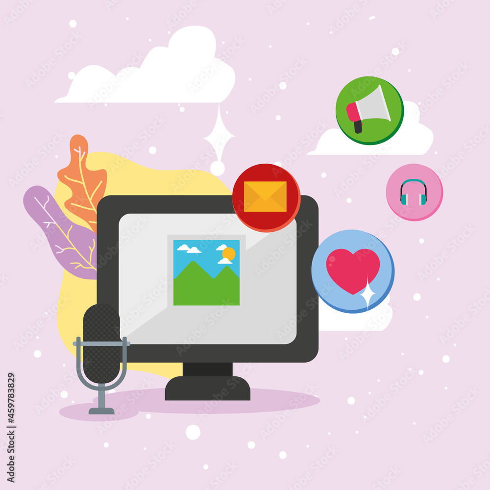 Computer microphone and icons Computer microphone and icons
