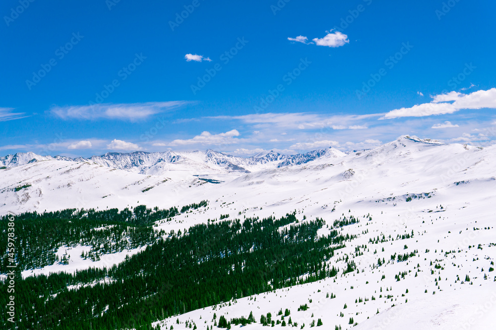 Beautiful Winter Landscape Forest With Mountain Peaks In Snow