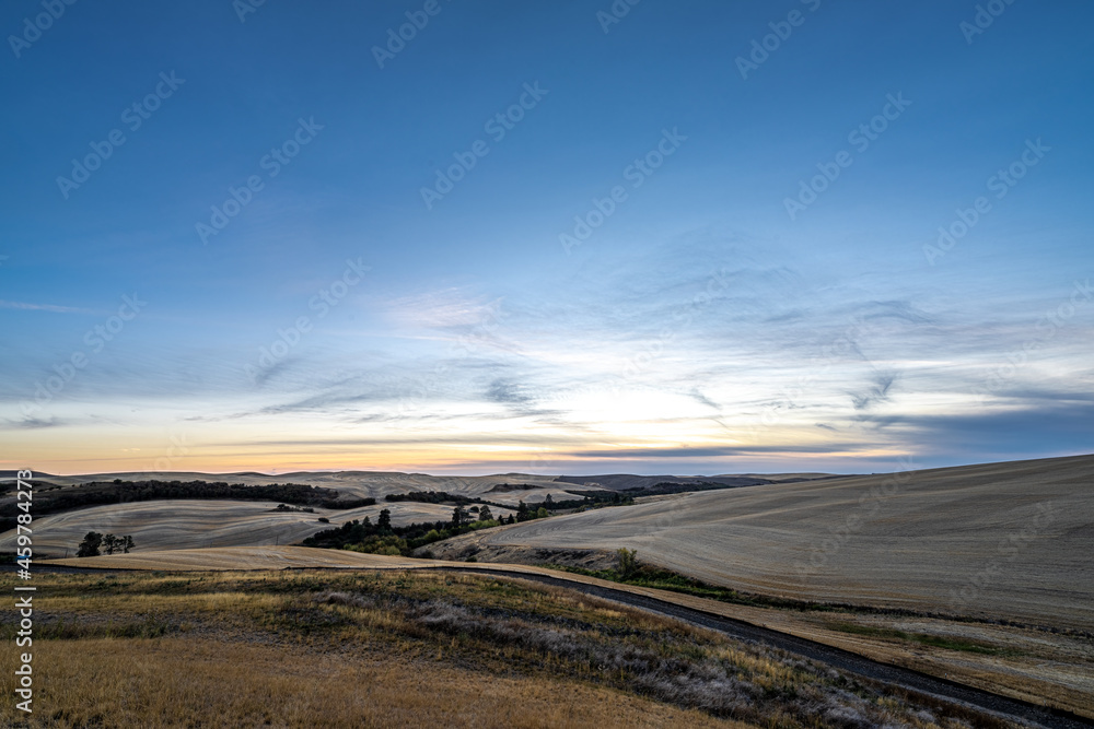 Palouse Fields in Fall, Golden to Blue Hour, Washington State