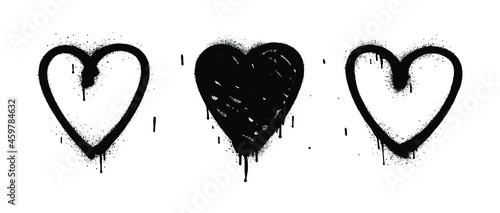 Set of hand drawn hearts. Painted and graffiti vector design elements. Spray Paint Heart in Grunge Style. Vector Symbol of Love, Women's Day, Mother's Day, Valentine's Day. Birthday Greeting Card.